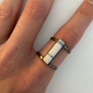 Silver and White Geometric faux stone adjustable Ring